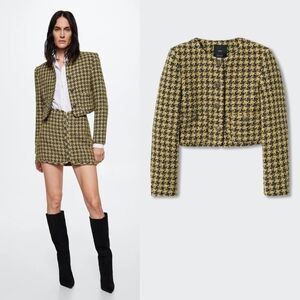 Mango Yellow Tweed Cropped Jacket